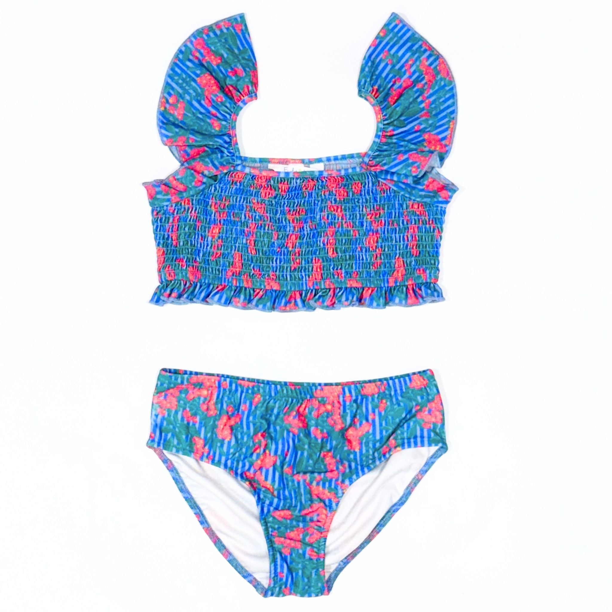 Smocked Bikini Set - Pink Blush Floral Stripe - PRE-ORDER