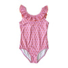 Wide Ruffle Girls Swimsuit - Pink Coral