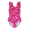 Side Ruffle Girls Swimsuit - Pink Peonies