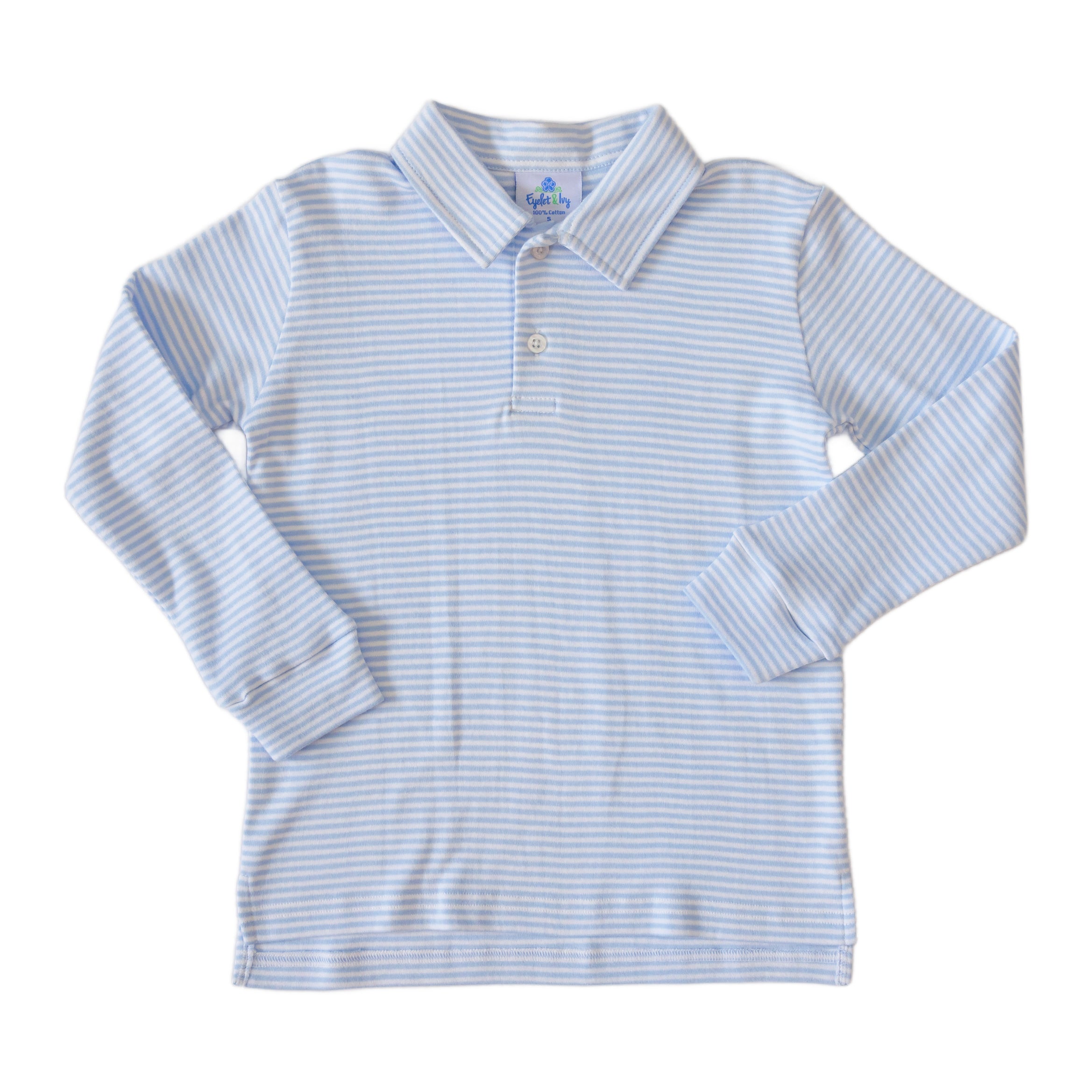 Eyelet Ivy Light Blue Stripe Childrens Polo Shirt