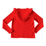 Red V-Ruffle Girls Sweater