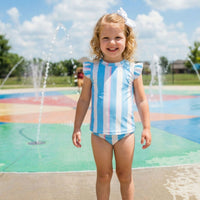 Sleeveless Rashguard Girls Set- Riviera Blue Stripe - PRE-ORDER
