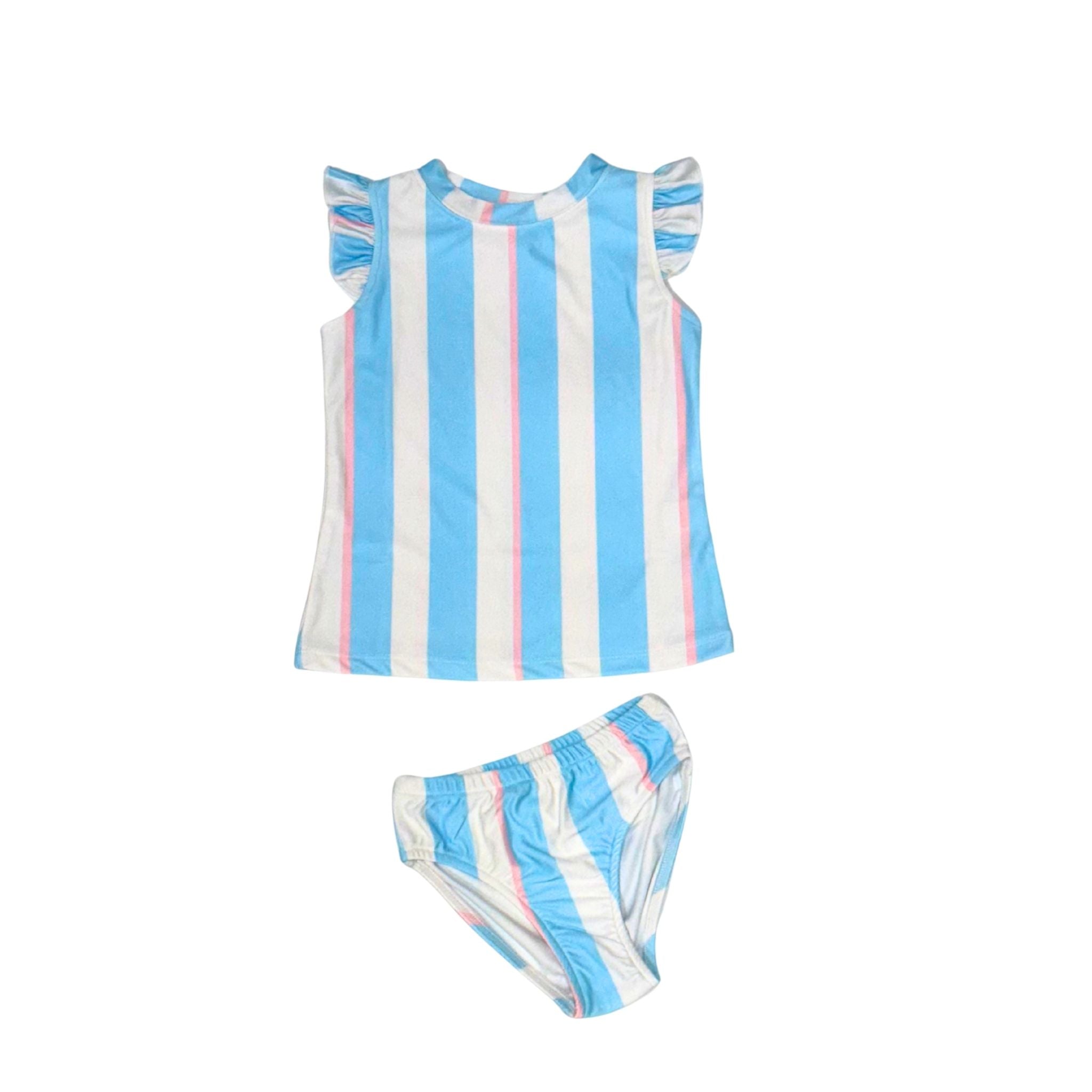 Sleeveless Rashguard Girls Set- Riviera Blue Stripe - PRE-ORDER