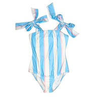 Tie Top Girls Swimsuit - Riviera Blue Stripe - PRE-ORDER