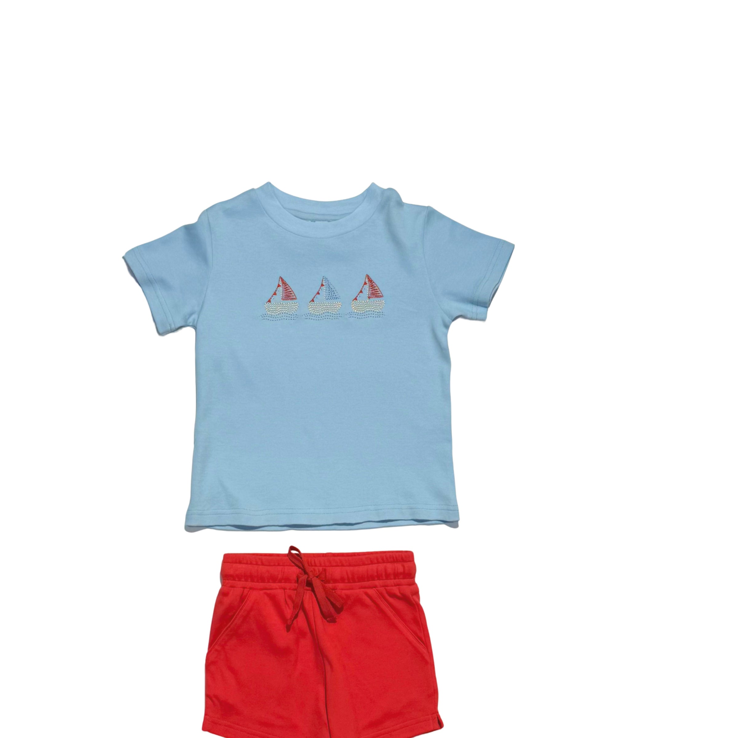 Boys Crew Shirt -Embroidered Sailboats- PRE-ORDER
