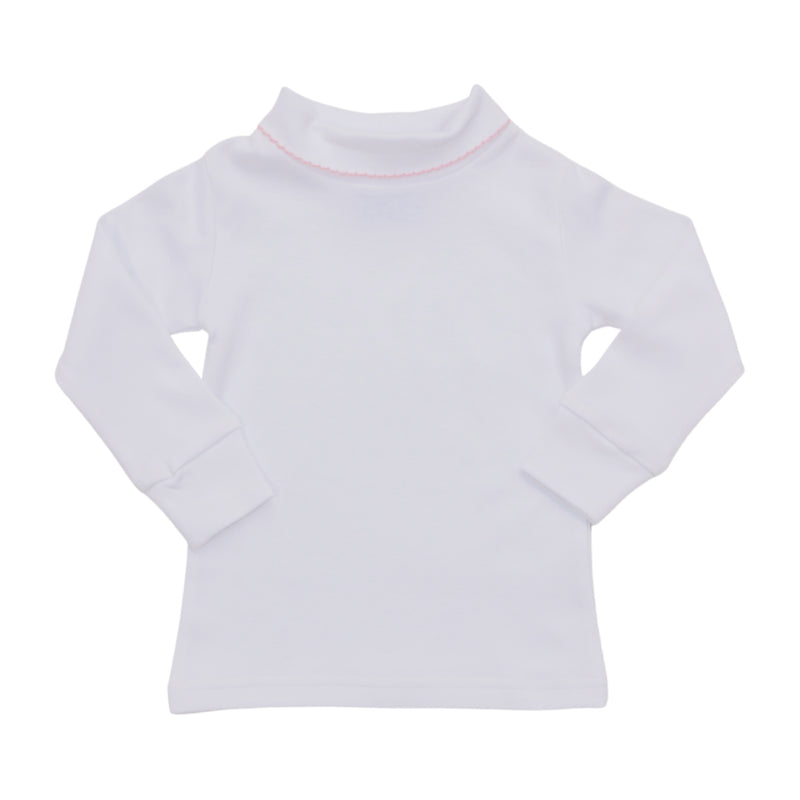 White Girls Turtleneck with Pale Pink Picot