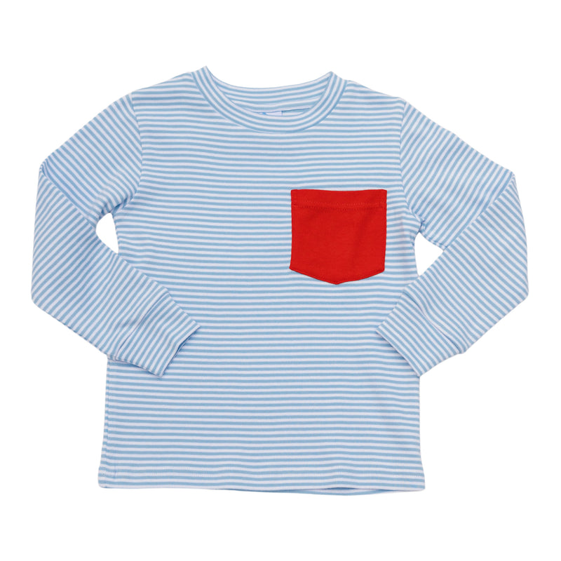 Boys Crew Shirt - Cornflower Blue Stripe