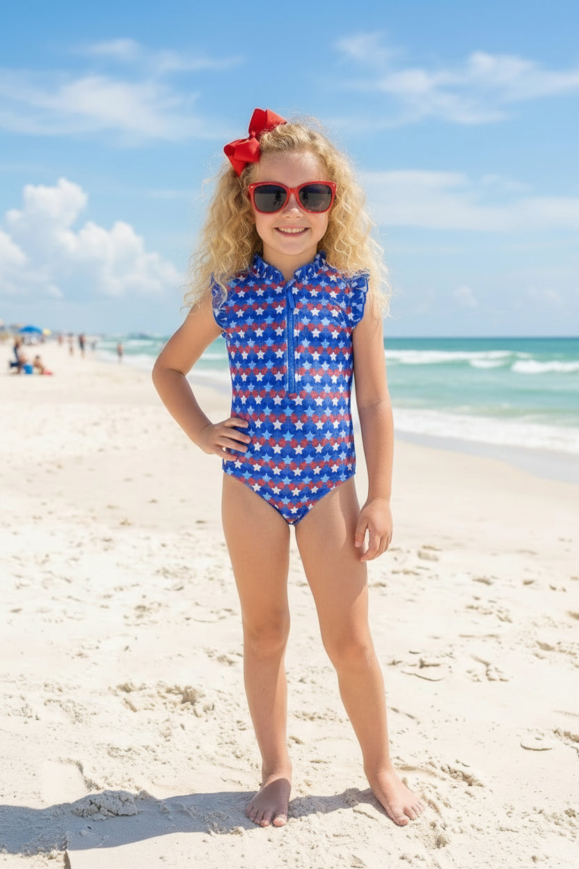 Sleeveless Rashguard Girls Swimsuit in Stars- PRE-ORDER