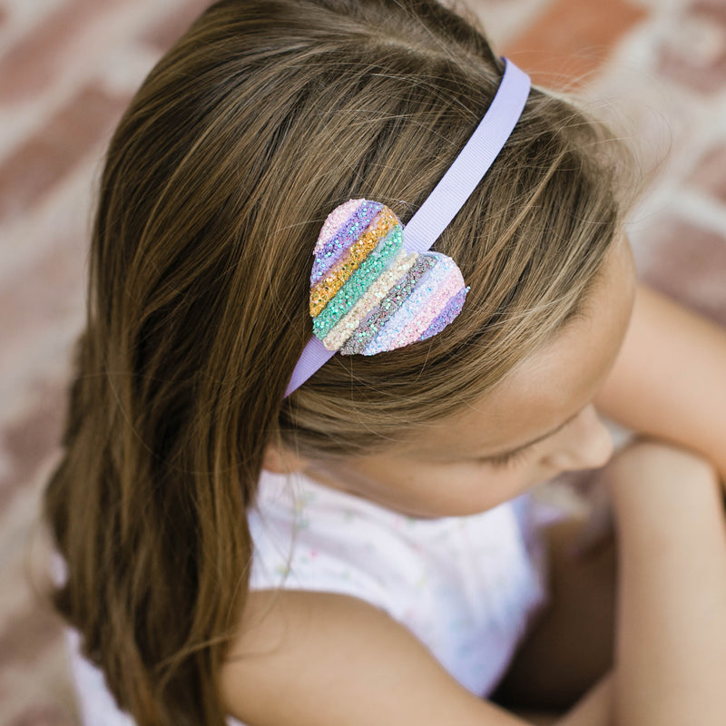 Headband - Lavender with Pastel Stripe Heart