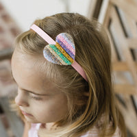 Headband - Light Pink with Pastel Stripe Heart