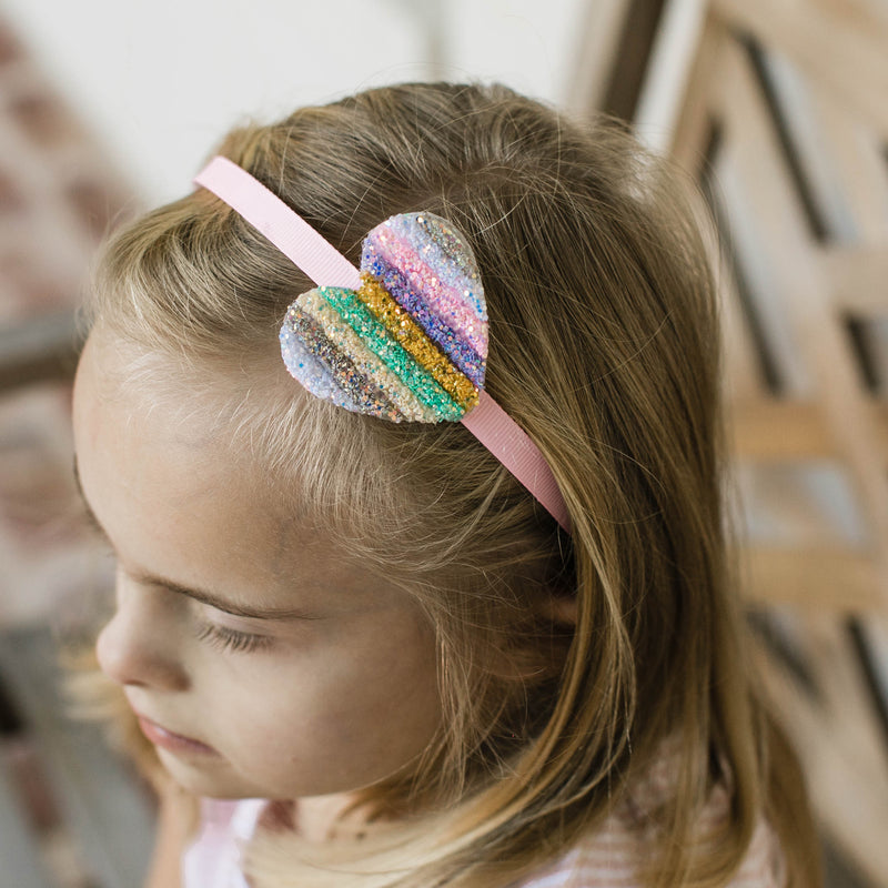 Headband - Light Pink with Pastel Stripe Heart