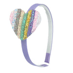 Headband - Lavender with Pastel Stripe Heart