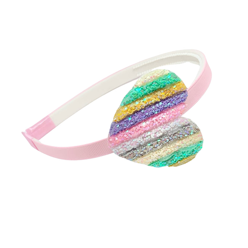 Headband - Light Pink with Pastel Stripe Heart