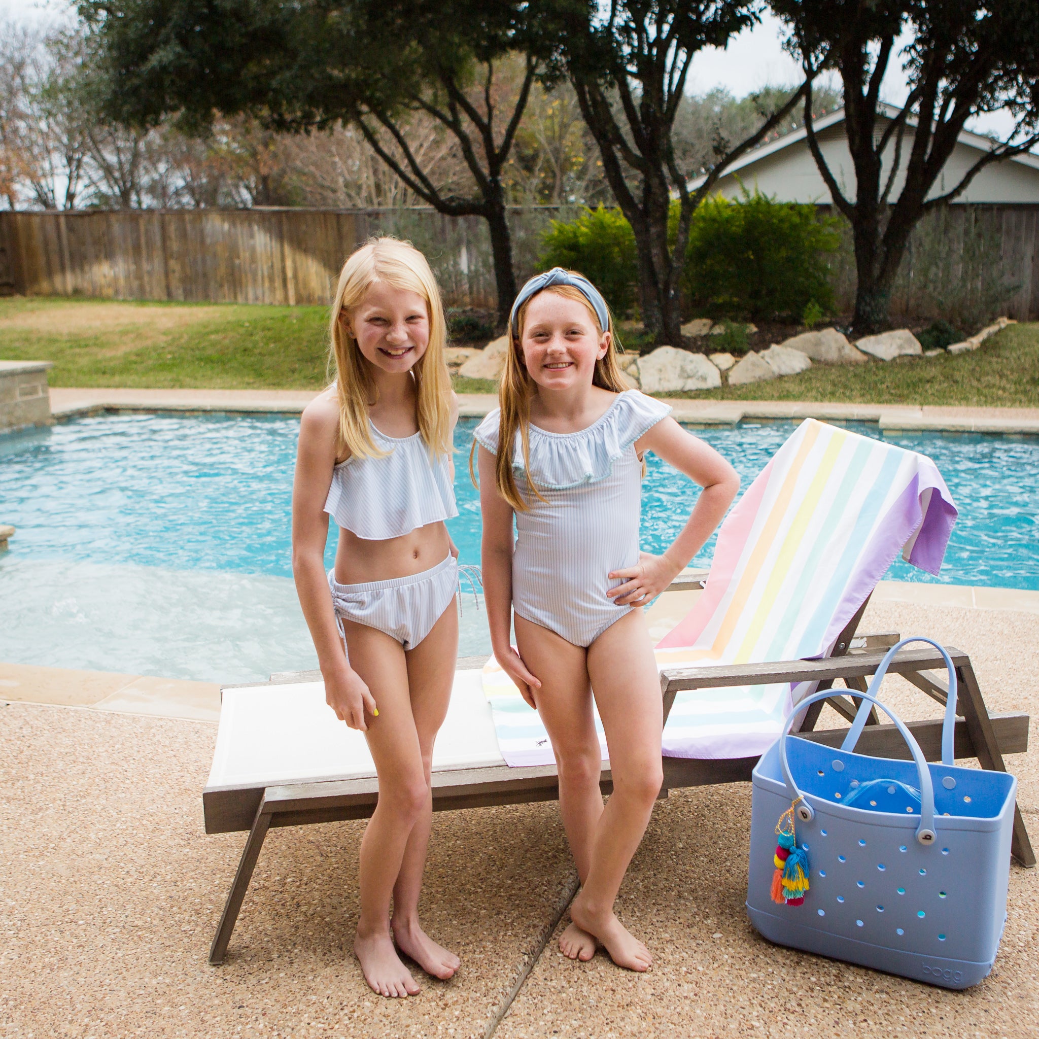 Girls Skirted Swimsuit in Blue Pin Stripe – Eyelet & Ivy