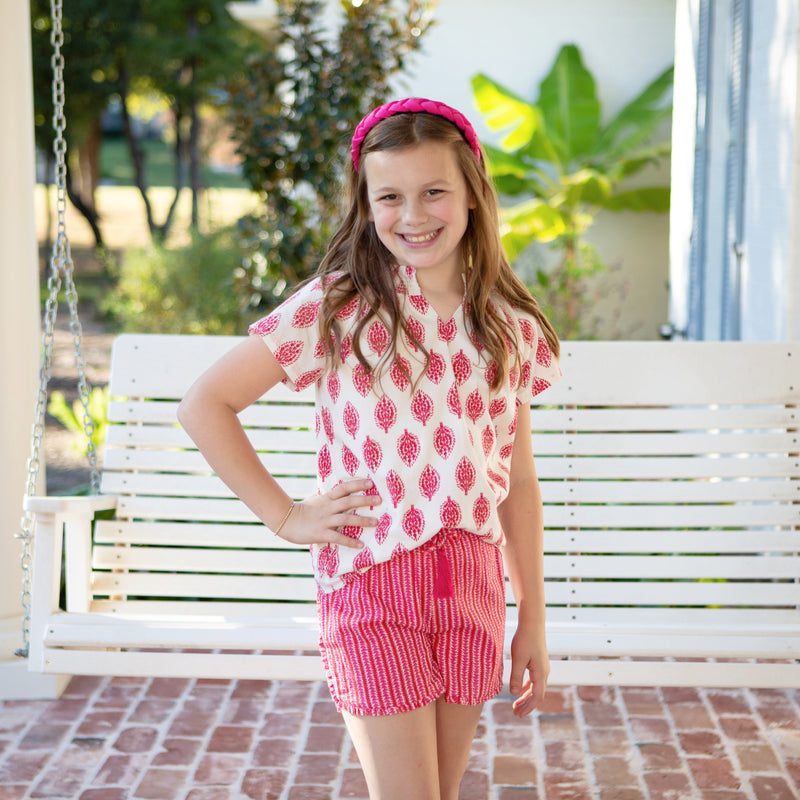 Taylor Girls Top in Raspberry Medallions